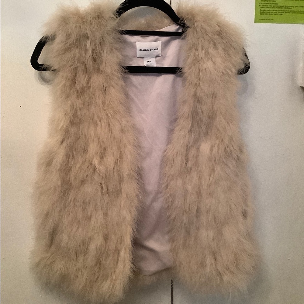 Club Monaco Marabou Feather Ivory Nude Vest